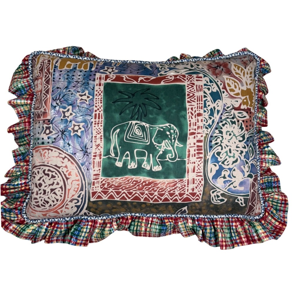 Elephant Pillows Colorful Ruffle‎ Trim Throw Pillow African Asian Rare